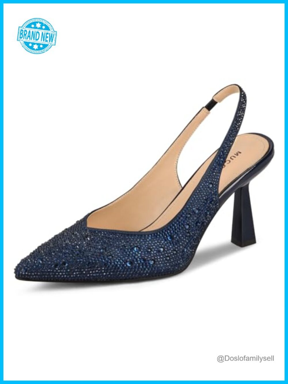 Kitten Heel Slingback Pumps Pointed Toe Rhinestone Wedding Heels